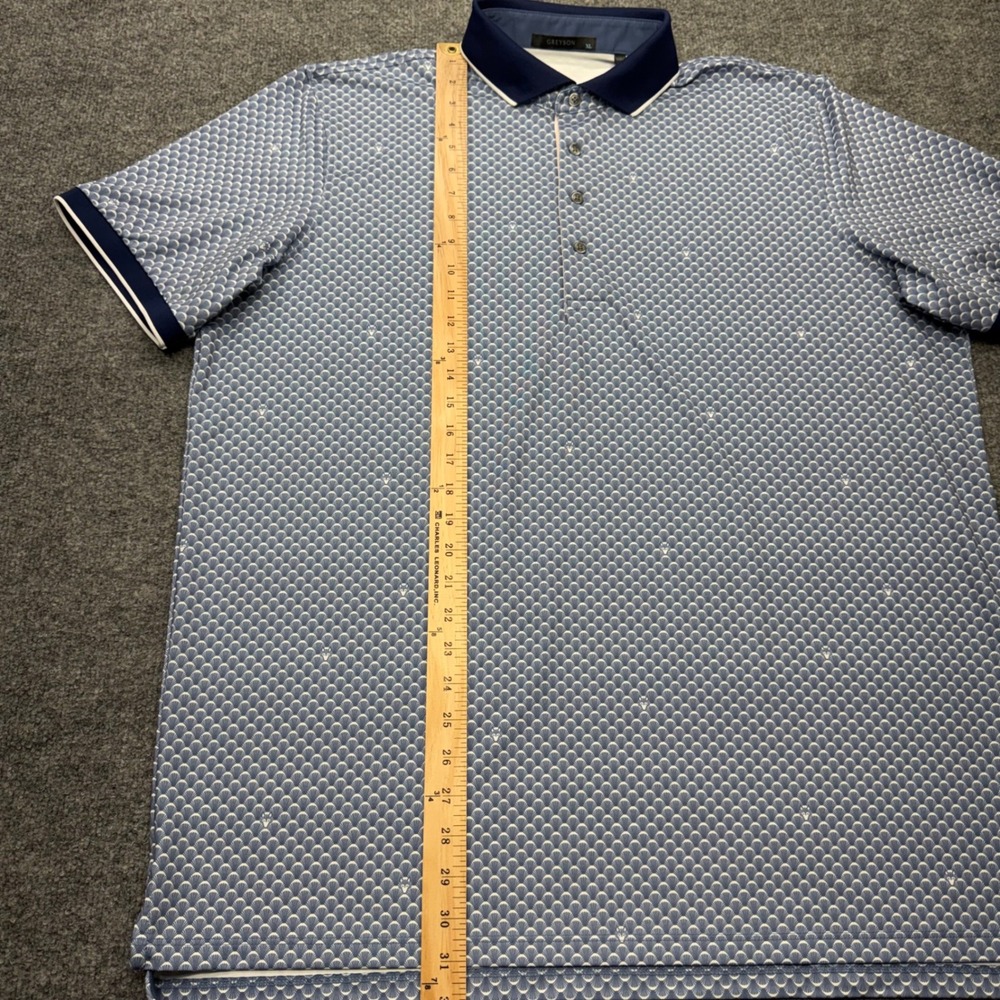 Greyson Men XL Blue Geometric Fan Print Performance Golf Polo Shirt Short Sleeve - Picture 3 of 8